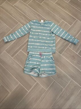 Kids Aqua Tie-Dye Long Sleeve Top & Shorts Pajama Set